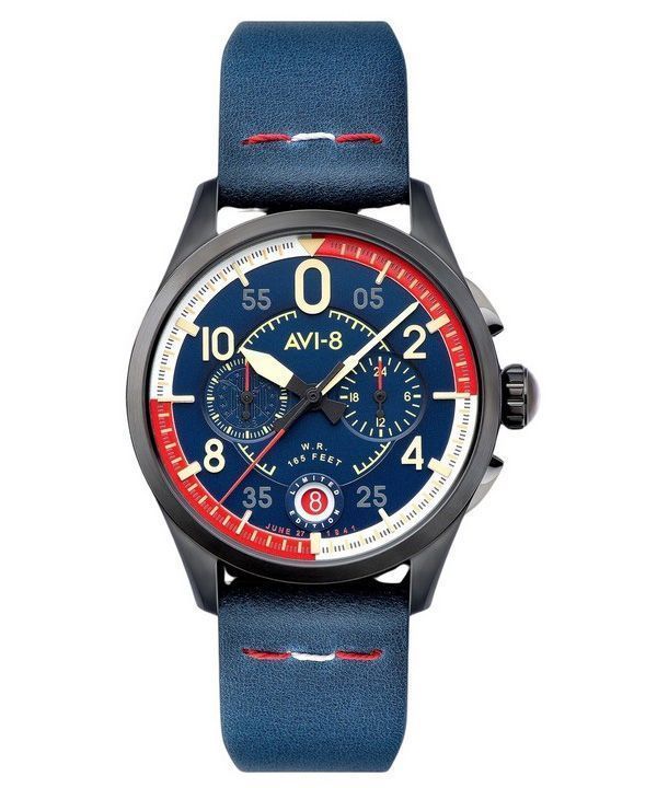 AVI-8 Spitfire P8331 Laguna Cronógrafo Edición limitada Sumatra esfera azul Cuarzo AV-4105-01 Reloj para hombre