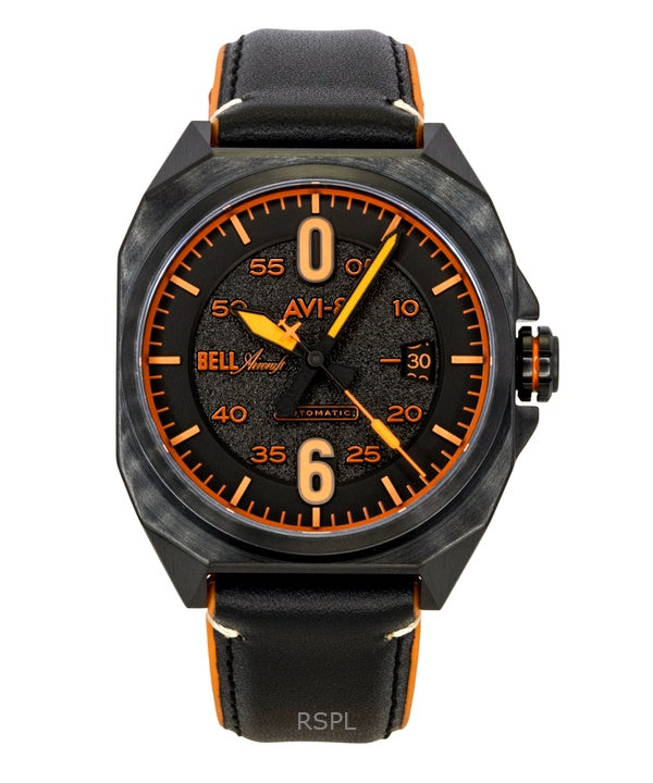 Reloj automático para hombre AVI-8 Bell X-1 Machbuster con correa de caucho y cuero, esfera negra azabache, modelo AV-4115-04.