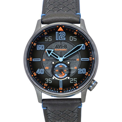 Reloj automático para hombre AVI-8 Hawker Typhoon Baldwin Iron Blue con correa de piel y esfera gris AV-4119-03