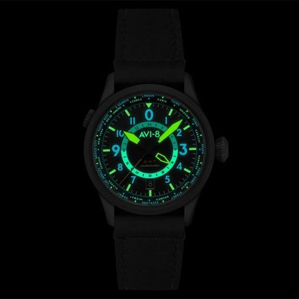 Reloj automático para hombre AVI-8 Flyboy Wingman Worldtimer GMT con esfera gris tropical AV-4120-04 y correa adicional