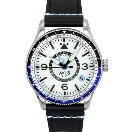 Reloj automático para hombre AVI-8 Flyboy Airmaster GMT con correa de piel y esfera blanca AV-4128-02