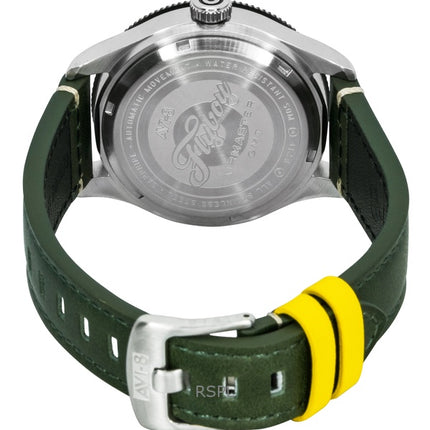 Reloj automático para hombre AVI-8 Flyboy Airmaster GMT con fuselaje, correa de piel verde y esfera verde AV-4128-03