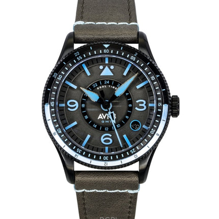 Reloj automático para hombre AVI-8 Flyboy Airmaster GMT con correa de piel y esfera gris AV-4128-05