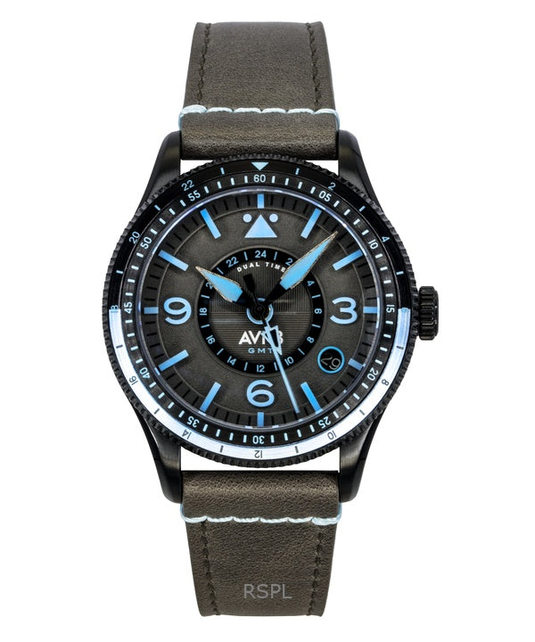Reloj automático para hombre AVI-8 Flyboy Airmaster GMT con correa de piel y esfera gris AV-4128-05