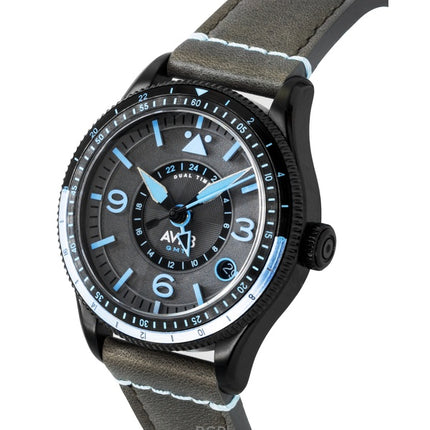Reloj automático para hombre AVI-8 Flyboy Airmaster GMT con correa de piel y esfera gris AV-4128-05