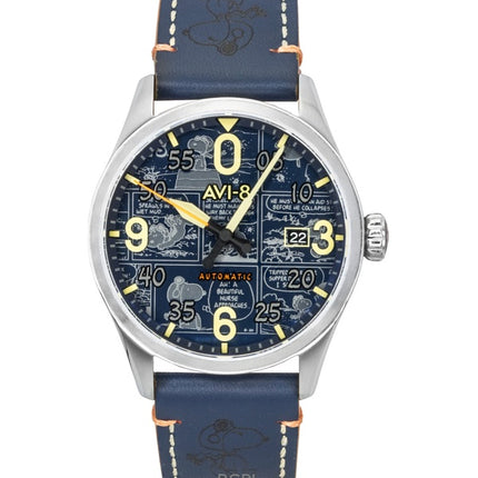 Reloj de caballero AVI-8 Spitfire Smith Peanuts Snoopy Flying Ace Edición Limitada Beagle Esfera Azul Automático AV-4134-01