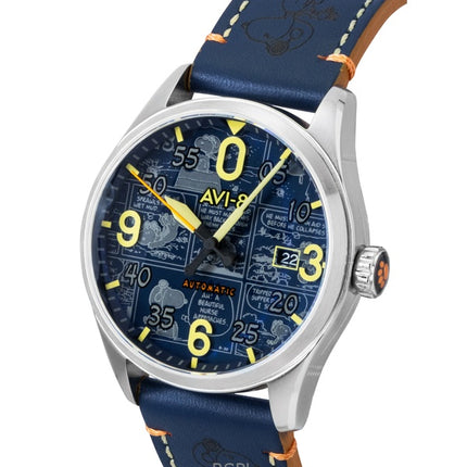 Reloj de caballero AVI-8 Spitfire Smith Peanuts Snoopy Flying Ace Edición Limitada Beagle Esfera Azul Automático AV-4134-01