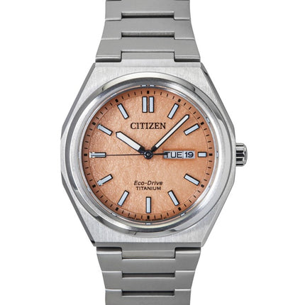 Reloj Citizen Zenshin Super Titanium con esfera salmón Eco-Drive AW0130-85Z 100M para hombre