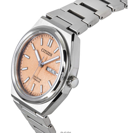 Reloj Citizen Zenshin Super Titanium con esfera salmón Eco-Drive AW0130-85Z 100M para hombre