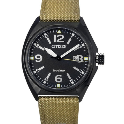 Reloj Citizen Eco-Drive AW1575-08E para hombre, correa de nailon verde, esfera negra, 100 m