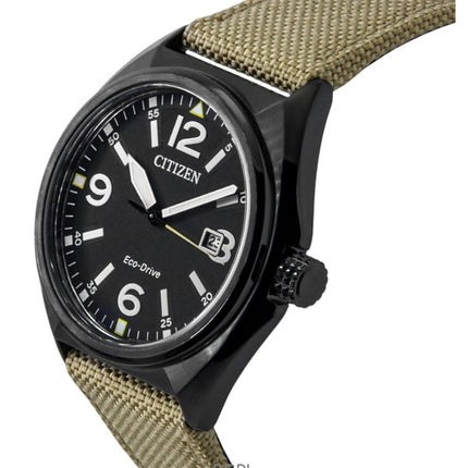 Reloj Citizen Eco-Drive AW1575-08E para hombre, correa de nailon verde, esfera negra, 100 m