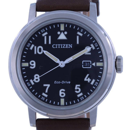Reloj Citizen Military con esfera negra y correa de cuero Eco-Drive AW1620-21E 100M para hombre