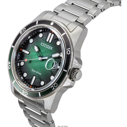 Reloj Citizen Marine Eco-Drive de acero inoxidable con esfera verde AW1811-82X 100M para hombre