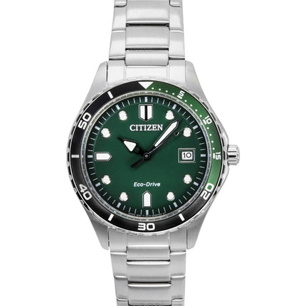 Reloj unisex Citizen Eco-Drive de acero inoxidable con esfera verde AW1828-80X 100M