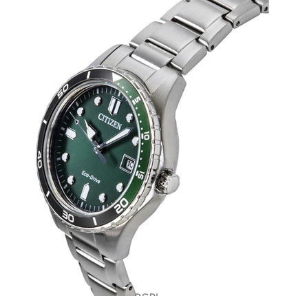 Reloj unisex Citizen Eco-Drive de acero inoxidable con esfera verde AW1828-80X 100M