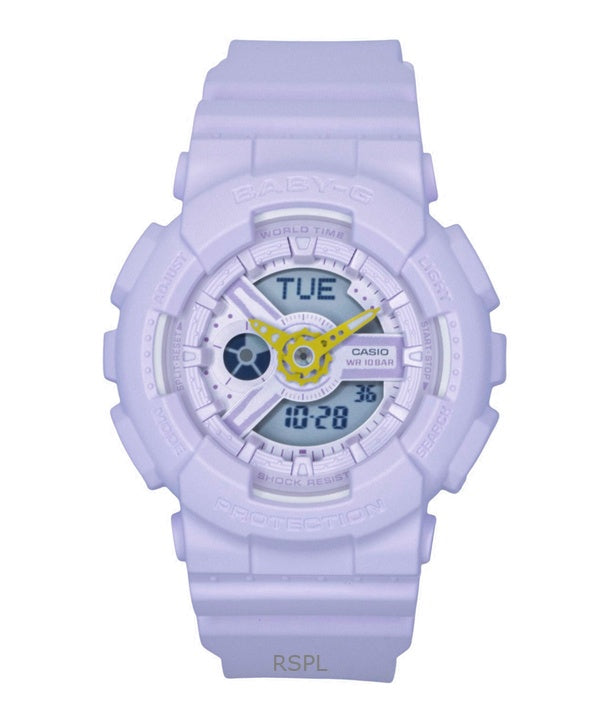 Reloj Casio Baby-G analógico-digital con correa de resina, esfera morada, cuarzo BA-110AH-6A, resistente al agua hasta 100 m para mujer