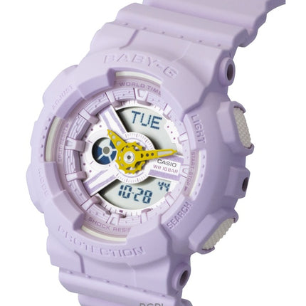 Reloj Casio Baby-G analógico-digital con correa de resina, esfera morada, cuarzo BA-110AH-6A, resistente al agua hasta 100 m para mujer