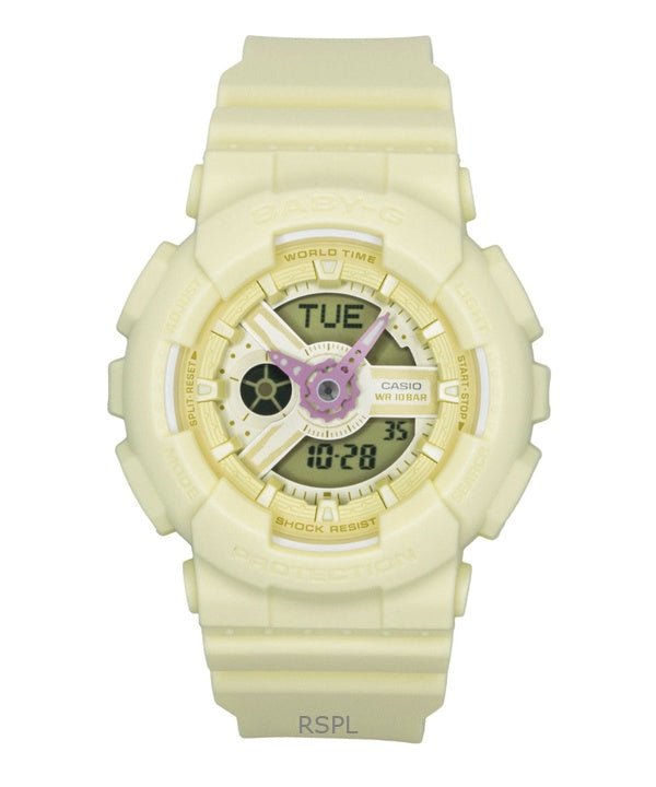 Reloj Casio Baby-G analógico-digital con correa de resina, esfera amarilla, cuarzo, modelo BA-110AH-9A, resistente al agua hasta 100 m para mujer