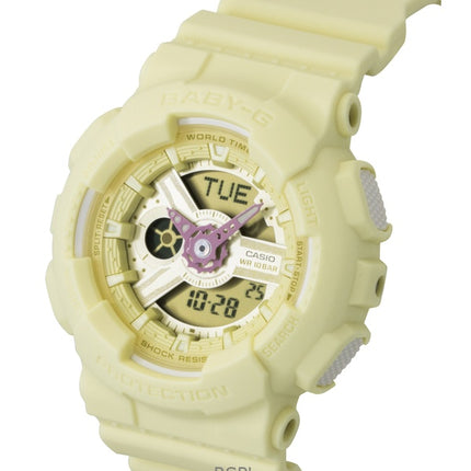 Reloj Casio Baby-G analógico-digital con correa de resina, esfera amarilla, cuarzo, modelo BA-110AH-9A, resistente al agua hasta 100 m para mujer