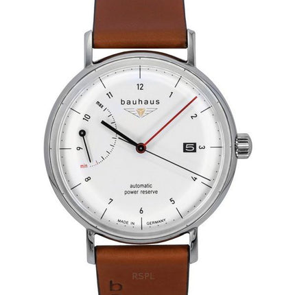 Reloj automático Bauhaus Classic 21601 para hombre con correa de piel marrón y esfera blanca