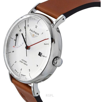 Reloj automático Bauhaus Classic 21601 para hombre con correa de piel marrón y esfera blanca