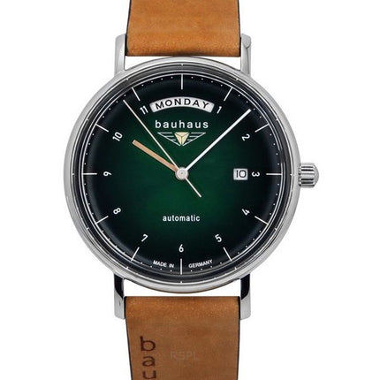 Reloj Bauhaus Classic con correa de piel y esfera verde oscuro, automático, 21624, para hombre