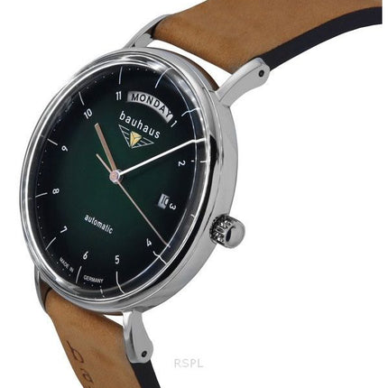 Reloj Bauhaus Classic con correa de piel y esfera verde oscuro, automático, 21624, para hombre