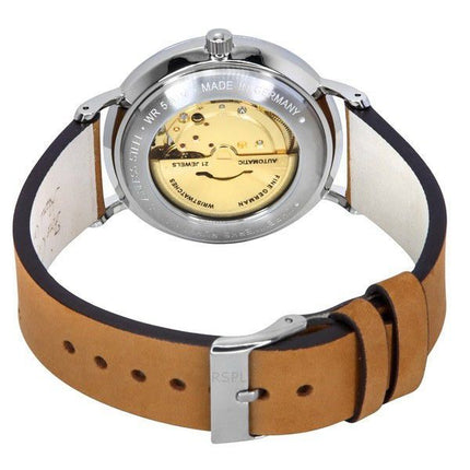 Reloj Bauhaus Classic con correa de piel y esfera verde oscuro, automático, 21624, para hombre