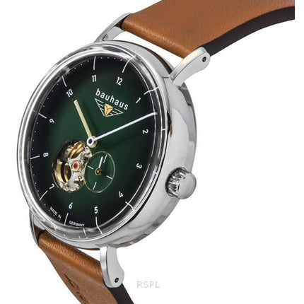 Reloj Bauhaus Classic con correa de piel y esfera de corazón abierto verde oscuro, automático, 21664 para hombre