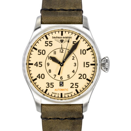 Reloj Bauhaus Aviation automático para hombre, correa de piel, esfera beige, 27565