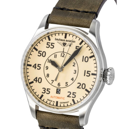 Reloj Bauhaus Aviation automático para hombre, correa de piel, esfera beige, 27565