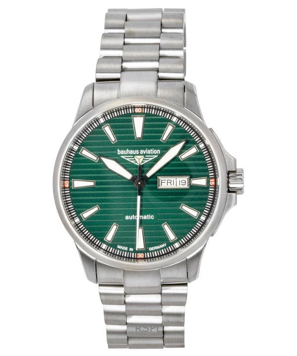 Reloj automático Bauhaus Aviation de titanio con esfera verde 2862M4 100M para hombre