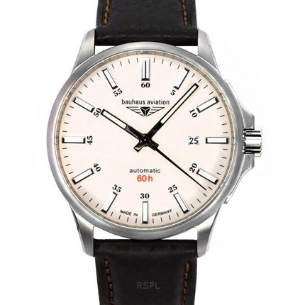 Reloj automático Bauhaus Aviation con correa de piel y esfera beige luminosa, 28645, 100 m, para hombre