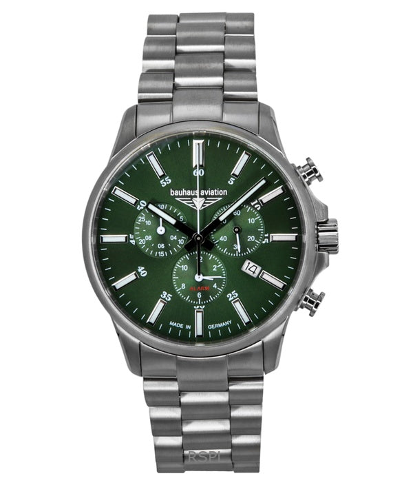 Reloj cronógrafo Bauhaus Aviation de titanio con esfera verde de cuarzo 2880M4 100M para hombre