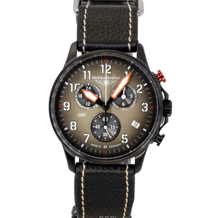 Reloj cronógrafo Bauhaus Aviation de cuarzo con correa de cuero y esfera marrón 28861 100M para hombre