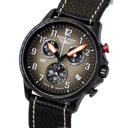 Reloj cronógrafo Bauhaus Aviation de cuarzo con correa de cuero y esfera marrón 28861 100M para hombre