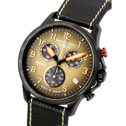 Reloj Bauhaus Aviation Flyback con cronógrafo, correa de piel, esfera marrón, cuarzo 28885 100M para hombre