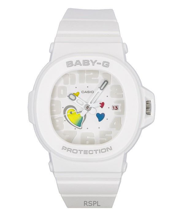 Reloj Casio Baby-G analógico Playful Hearts Series de cuarzo con esfera blanca BGA-10-7A 100M para mujer