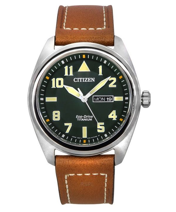 Reloj Citizen Eco-Drive Super Titanium con correa de piel y esfera verde BM8560-11X 100M para hombre
