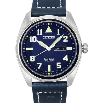 Reloj Citizen Eco-Drive Super Titanium con correa de piel azul y esfera azul BM8560-45L 100M para hombre