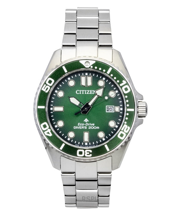 Reloj Citizen Promaster Marine de acero inoxidable con esfera verde, Eco-Drive, para buceo, BN0269-50W, 200 m, para hombre