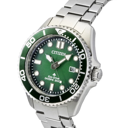Reloj Citizen Promaster Marine de acero inoxidable con esfera verde, Eco-Drive, para buceo, BN0269-50W, 200 m, para hombre