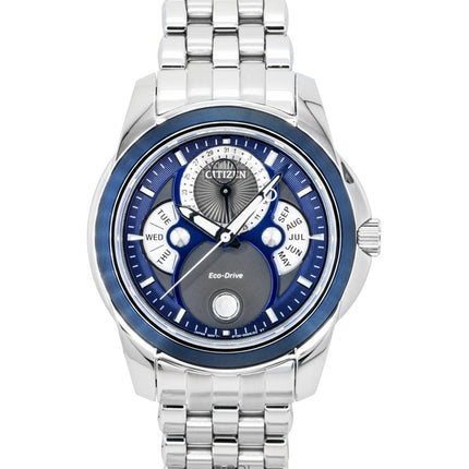 Reloj Citizen Calendar Moon Phase de acero inoxidable con esfera azul y movimiento Eco-Drive BU0088-51H para hombre, resistente al agua hasta 100 metros.