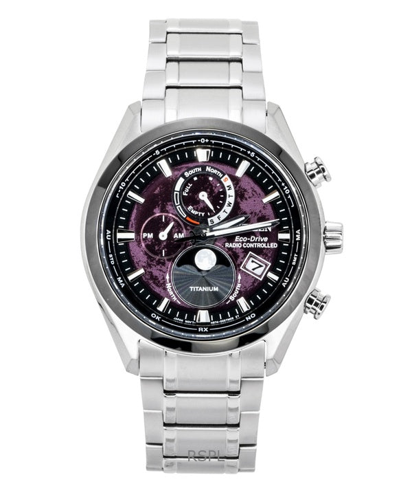 Reloj Citizen Tsuki-Yomi Radiocontrolado con Fase Lunar, Esfera Roja, Super Titanio, Eco Drive BY1018-80X, 100 m para hombre