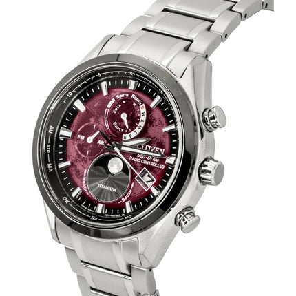 Reloj Citizen Tsuki-Yomi Radiocontrolado con Fase Lunar, Esfera Roja, Super Titanio, Eco Drive BY1018-80X, 100 m para hombre