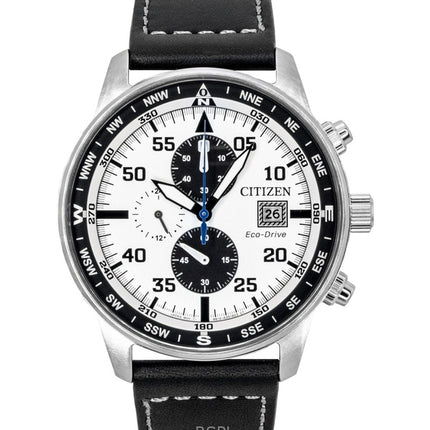 Reloj Citizen Eco-Drive Aviator Cronógrafo con correa de piel y esfera blanca CA0880-07A 100M para hombre