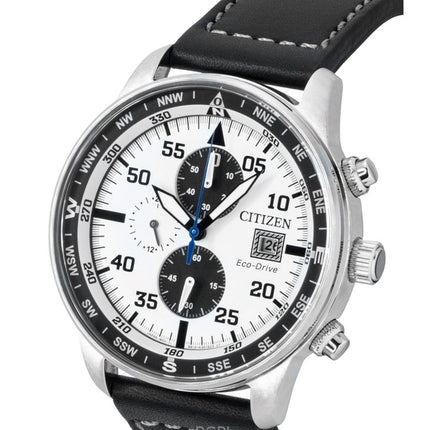 Reloj Citizen Eco-Drive Aviator Cronógrafo con correa de piel y esfera blanca CA0880-07A 100M para hombre