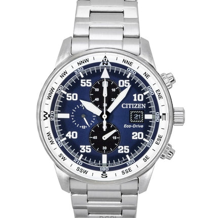 Reloj Citizen Eco-Drive Aviator Cronógrafo de acero inoxidable con esfera azul CA0880-58L 100M para hombre