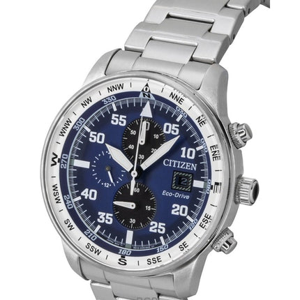 Reloj Citizen Eco-Drive Aviator Cronógrafo de acero inoxidable con esfera azul CA0880-58L 100M para hombre