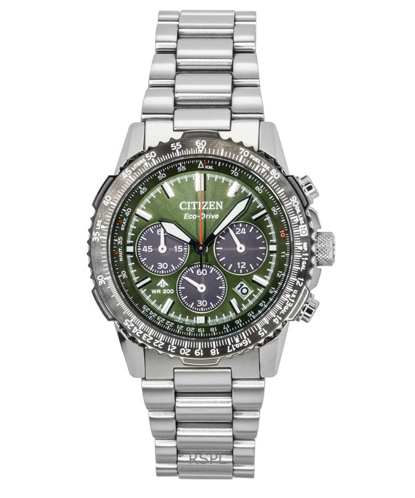 Reloj Citizen Promaster Sky Cronógrafo de acero inoxidable con esfera verde Eco-Drive Diver's CA4664-60W 200M para hombre